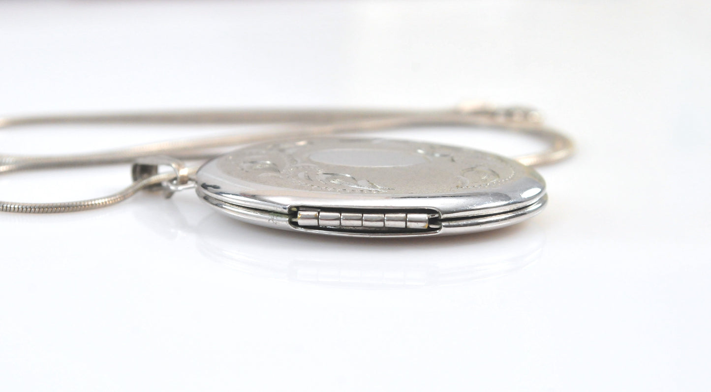Large Sterling Silver Oval Locket Necklace