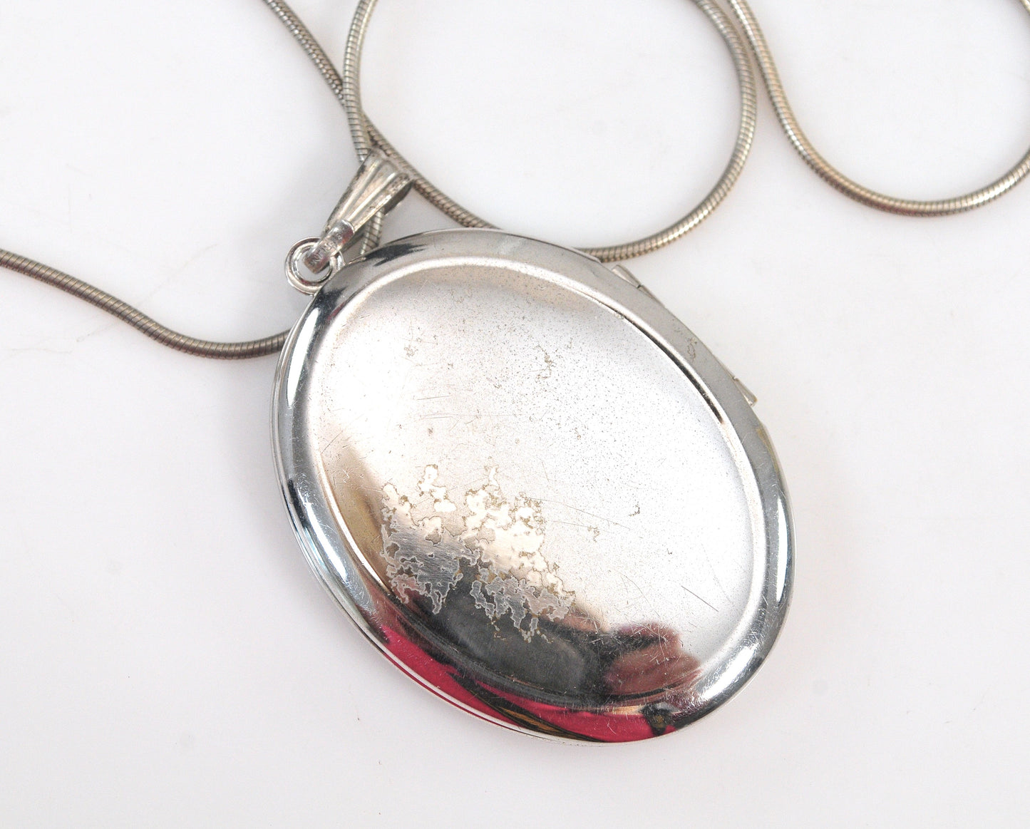 Large Sterling Silver Oval Locket Necklace