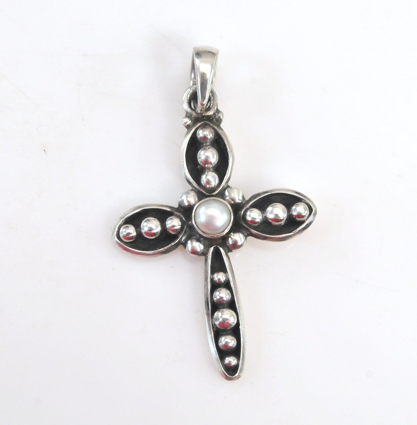 Silpada Sterling Silver Pearl Cross Pendant | 925 Oxidized Beaded Cross Necklace