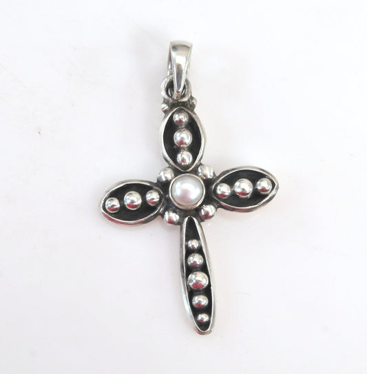 Silpada Sterling Silver Pearl Cross Pendant | 925 Oxidized Beaded Cross Necklace