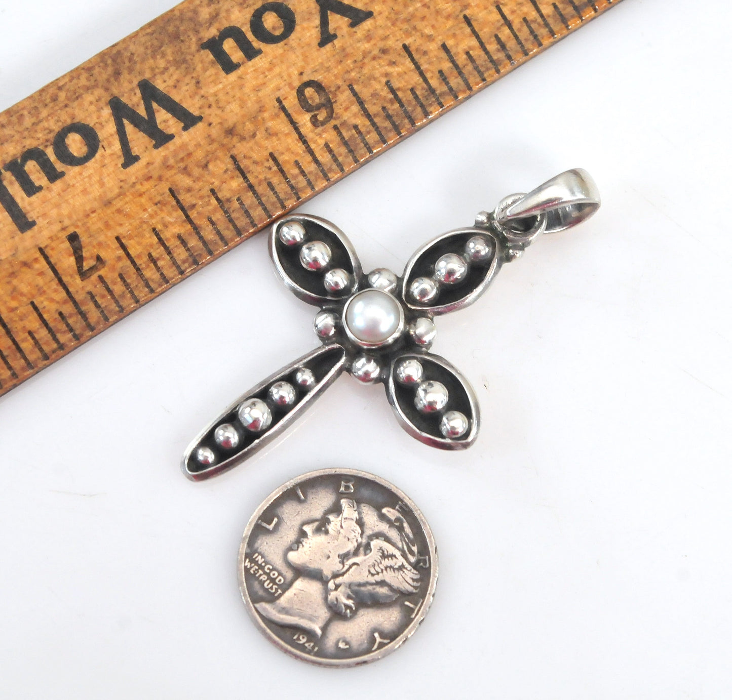 Silpada Sterling Silver Pearl Cross Pendant | 925 Oxidized Beaded Cross Necklace