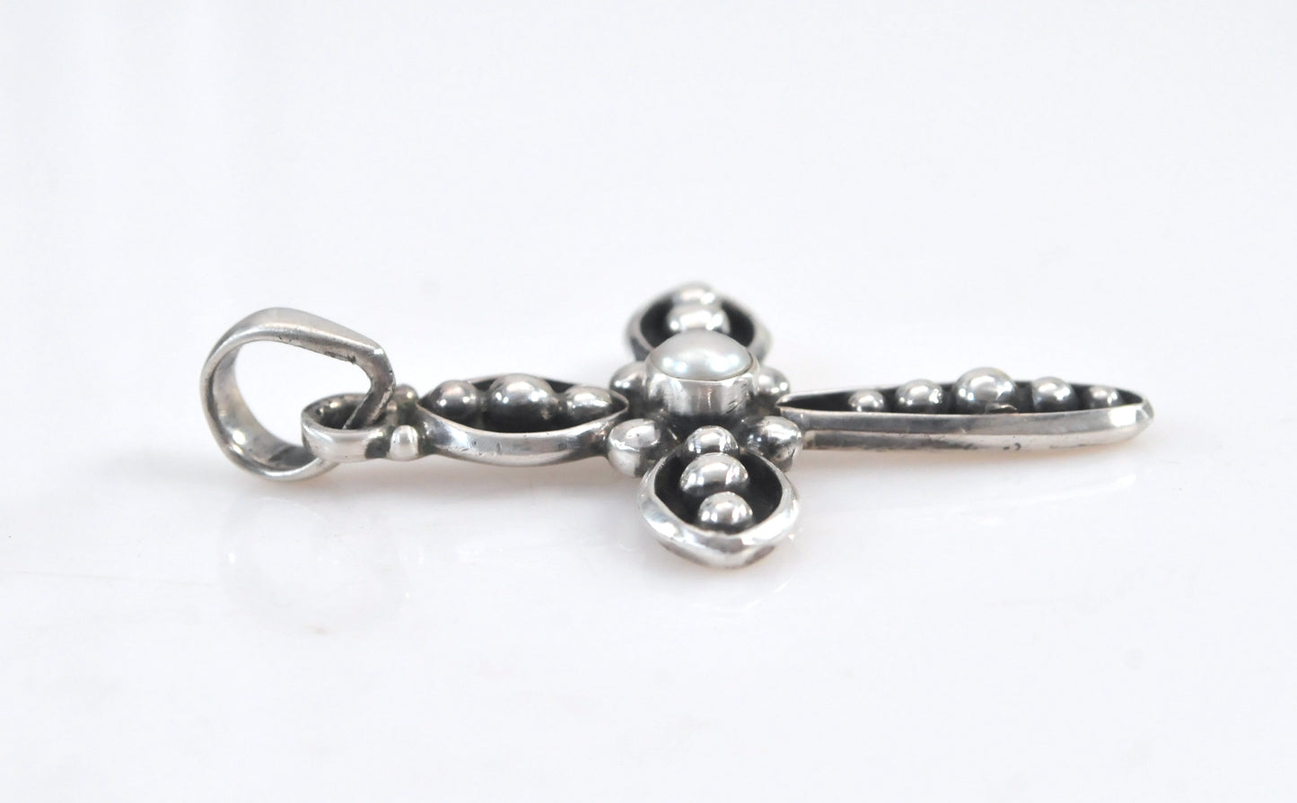 Silpada Sterling Silver Pearl Cross Pendant | 925 Oxidized Beaded Cross Necklace