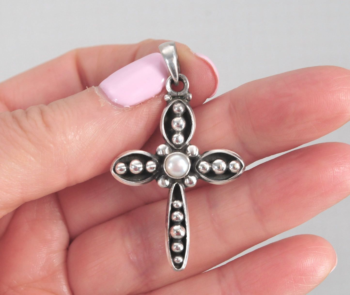 Silpada Sterling Silver Pearl Cross Pendant | 925 Oxidized Beaded Cross Necklace