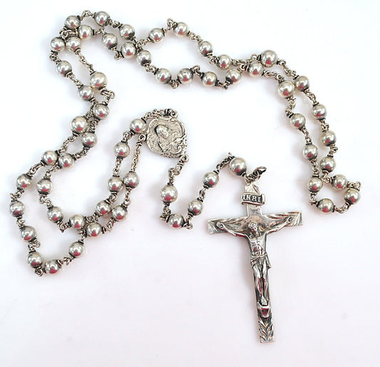 Vintage Sterling Silver Saint Rosary Bead Necklace