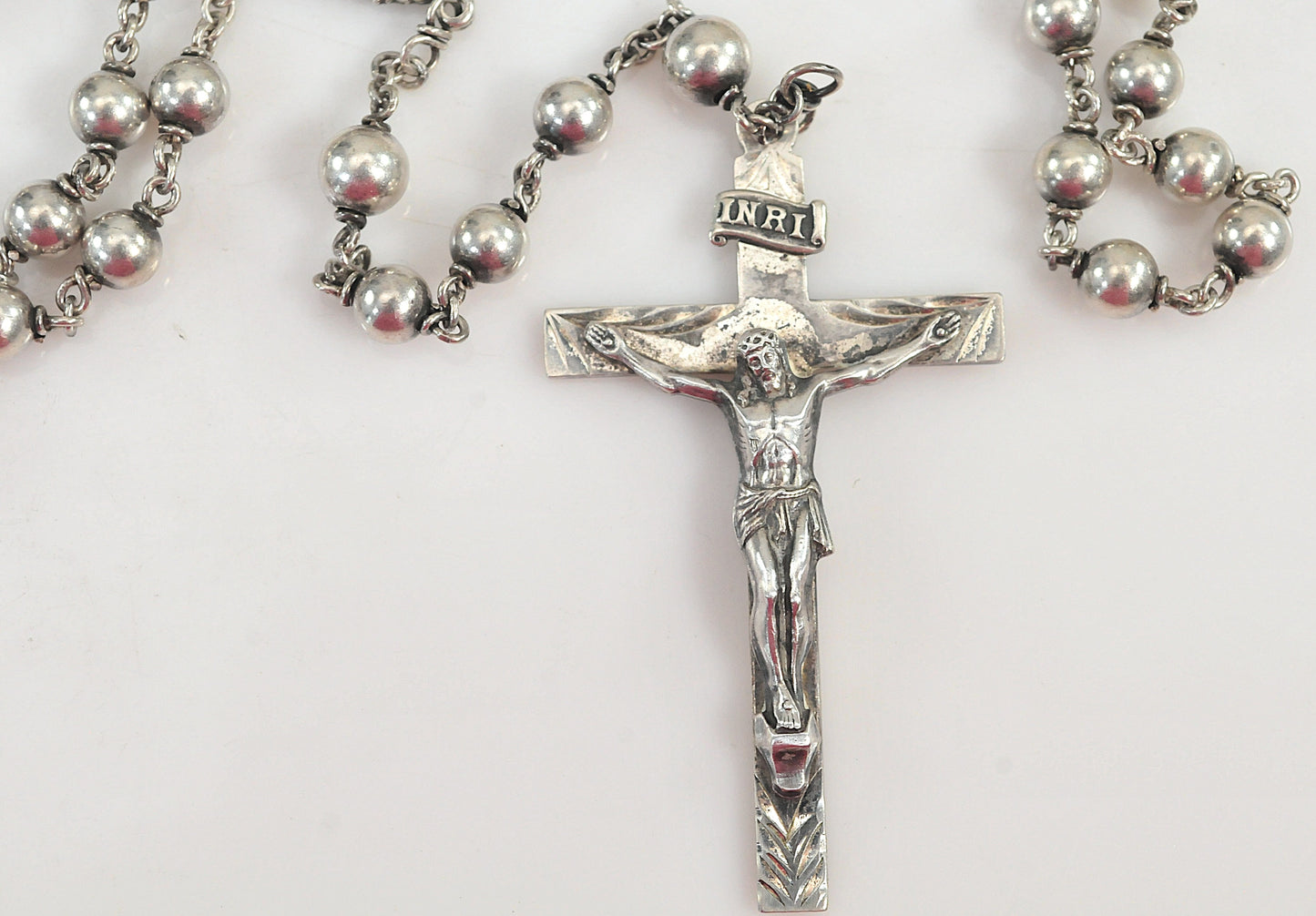 Vintage Sterling Silver Saint Rosary Bead Necklace
