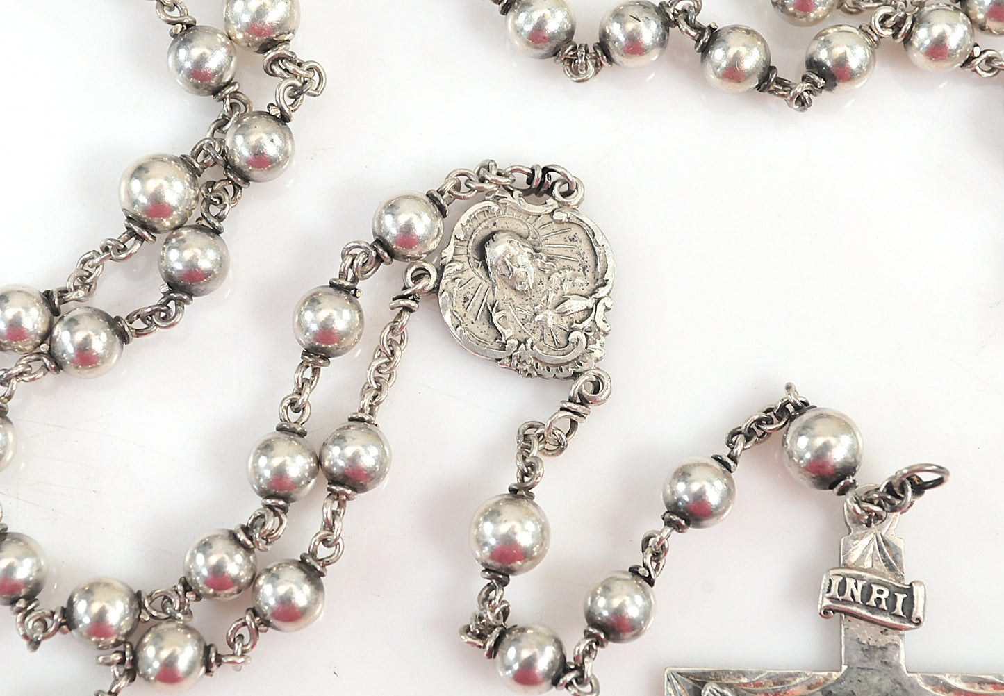 Vintage Sterling Silver Saint Rosary Bead Necklace