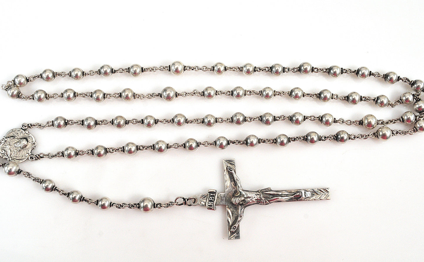 Vintage Sterling Silver Saint Rosary Bead Necklace