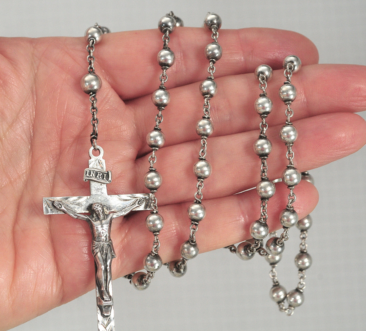Vintage Sterling Silver Saint Rosary Bead Necklace