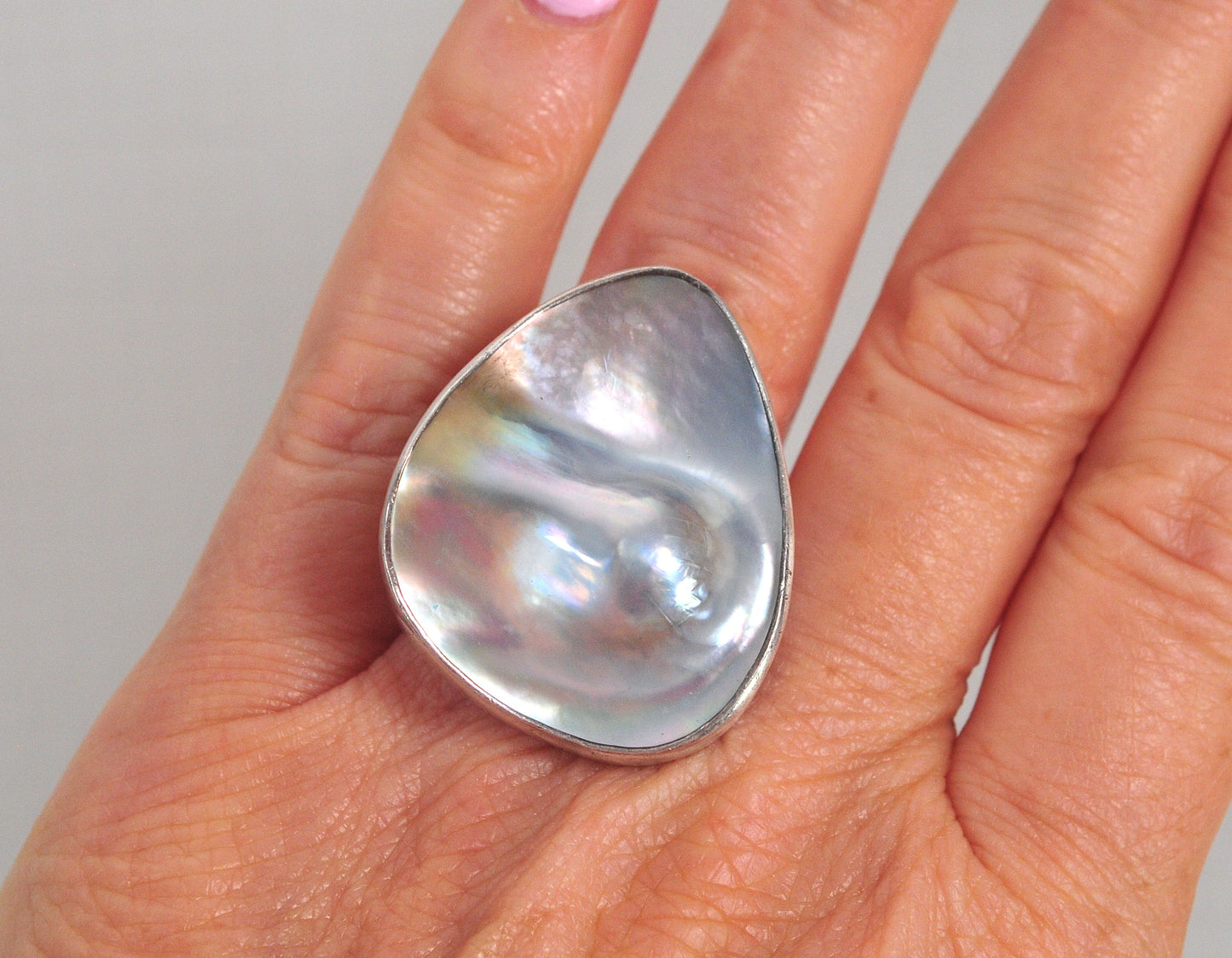 Huge 950 Charles Albert Fine Silver Blister Pearl Ring