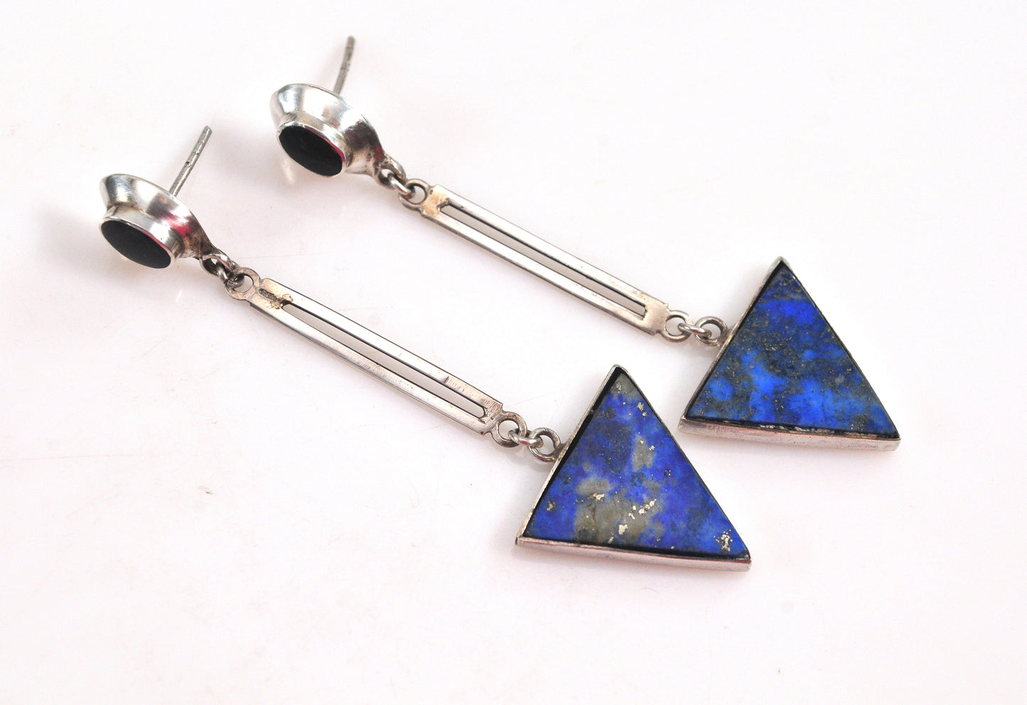 Vintage Sterling Silver Geometric Lapis Earrings