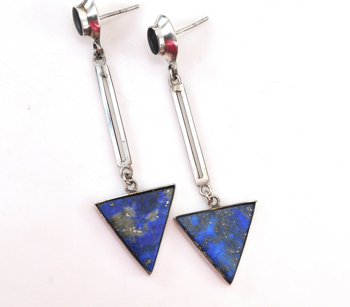Vintage Sterling Silver Geometric Lapis Earrings