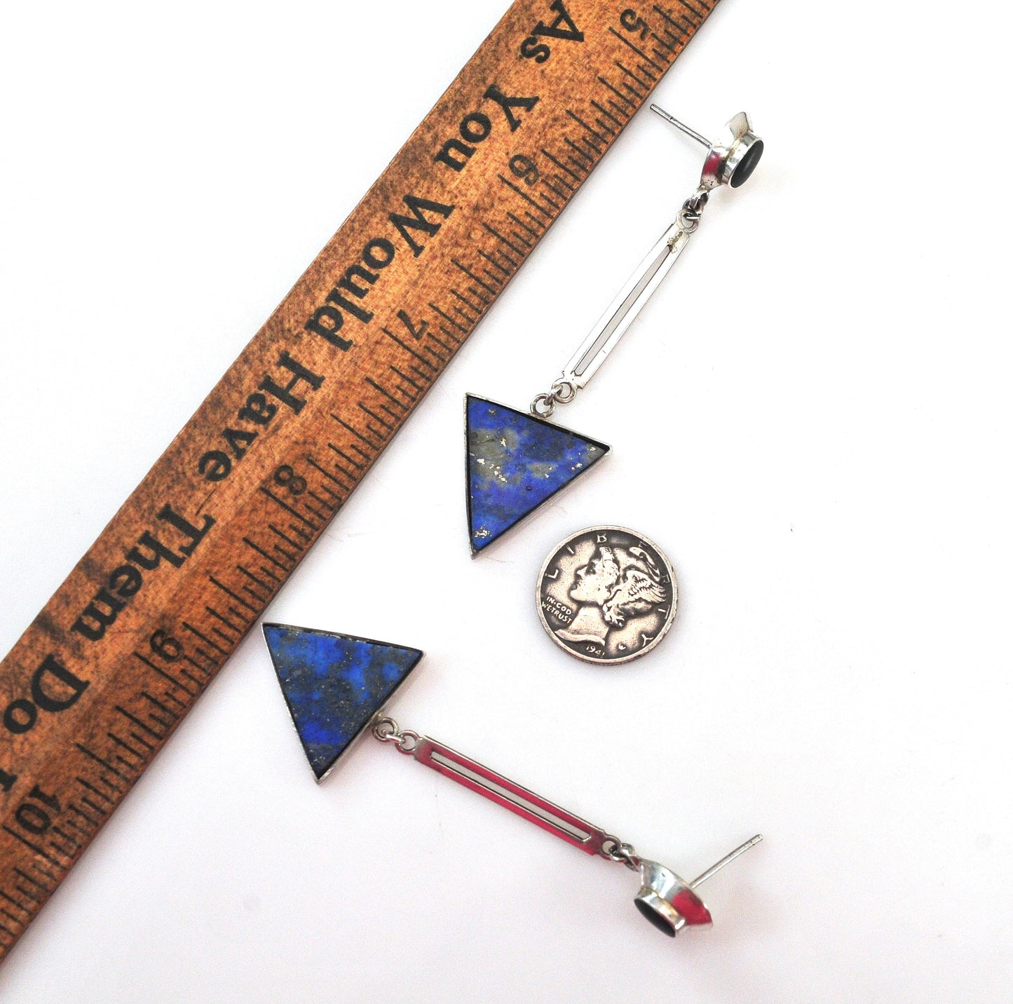 Vintage Sterling Silver Geometric Lapis Earrings
