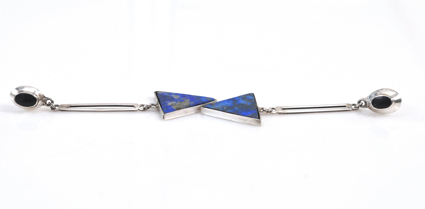 Vintage Sterling Silver Geometric Lapis Earrings