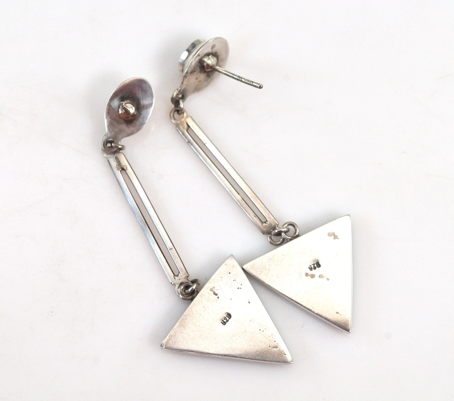 Vintage Sterling Silver Geometric Lapis Earrings