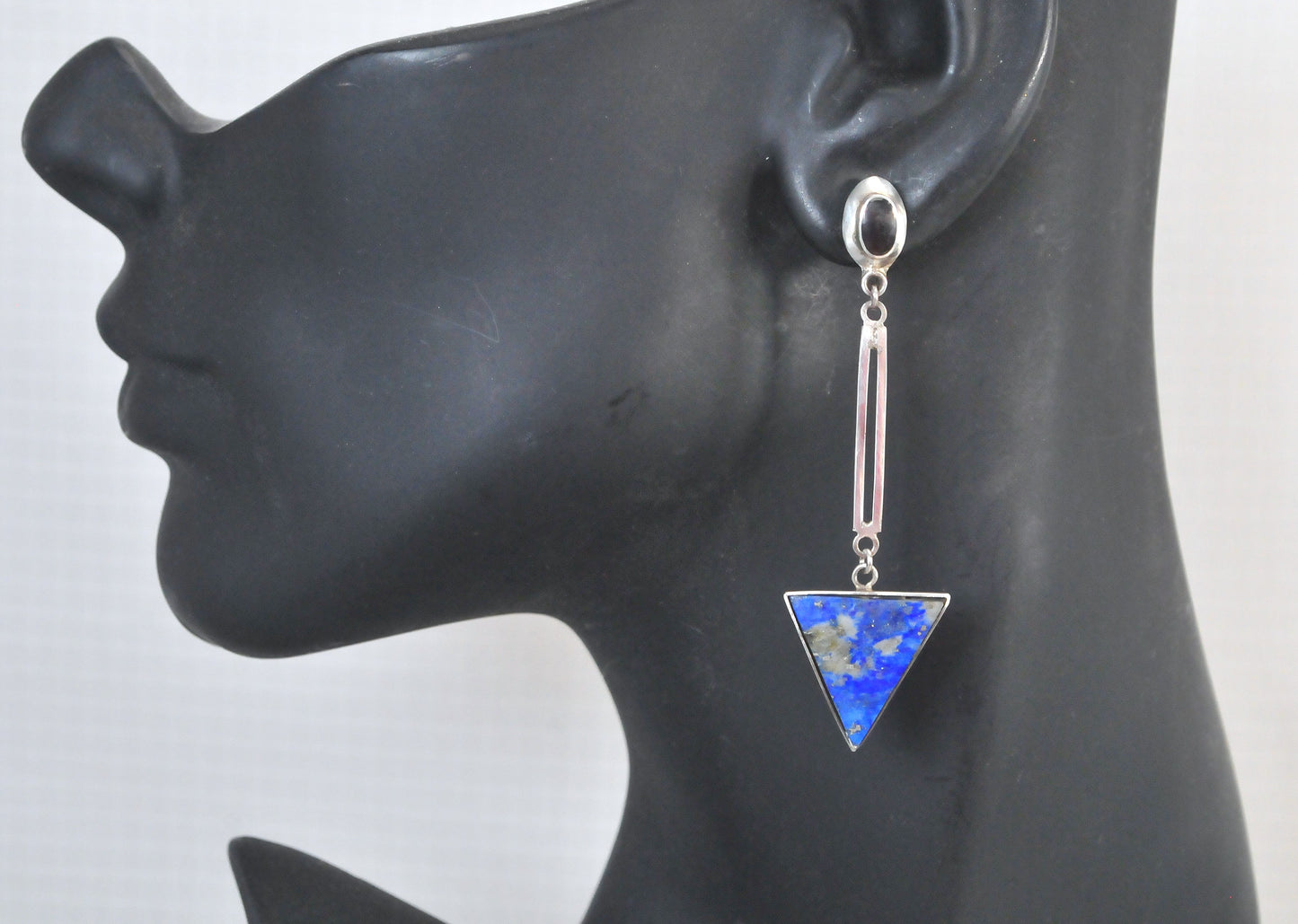 Vintage Sterling Silver Geometric Lapis Earrings