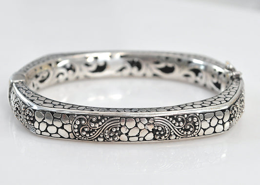 Heavy Sarda 925 Ornate Bali Hinged Bangle Bracelet