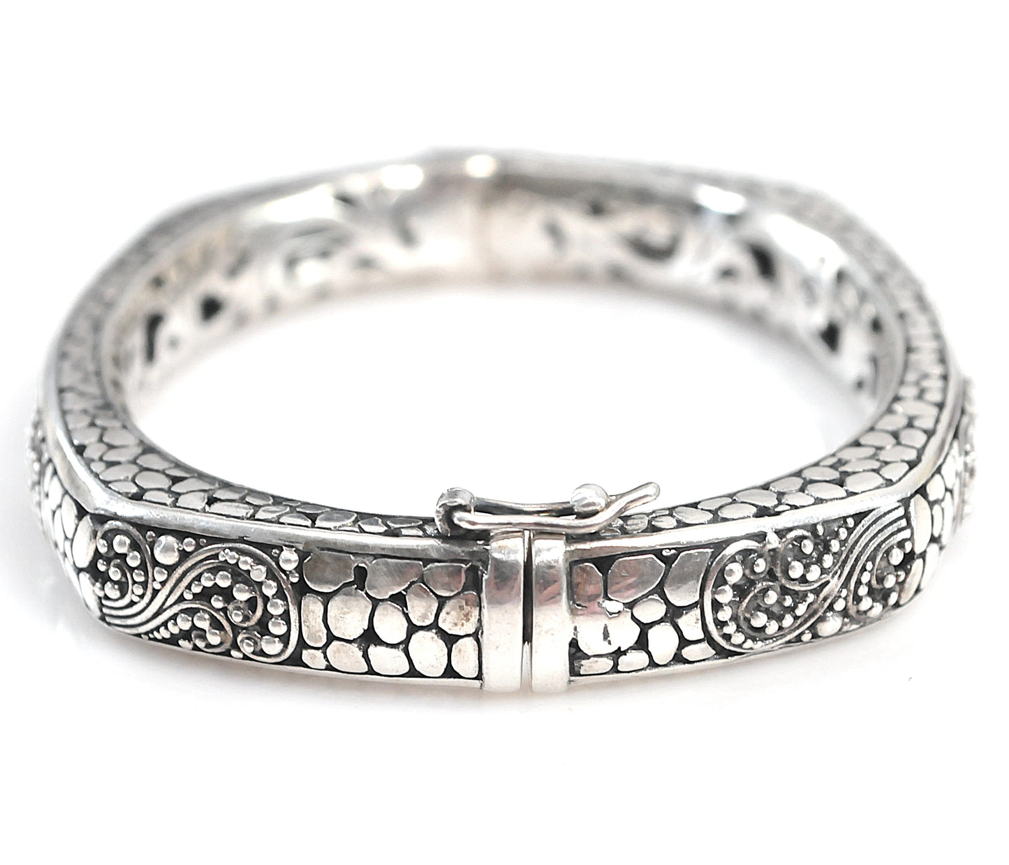 Heavy Sarda 925 Ornate Bali Hinged Bangle Bracelet