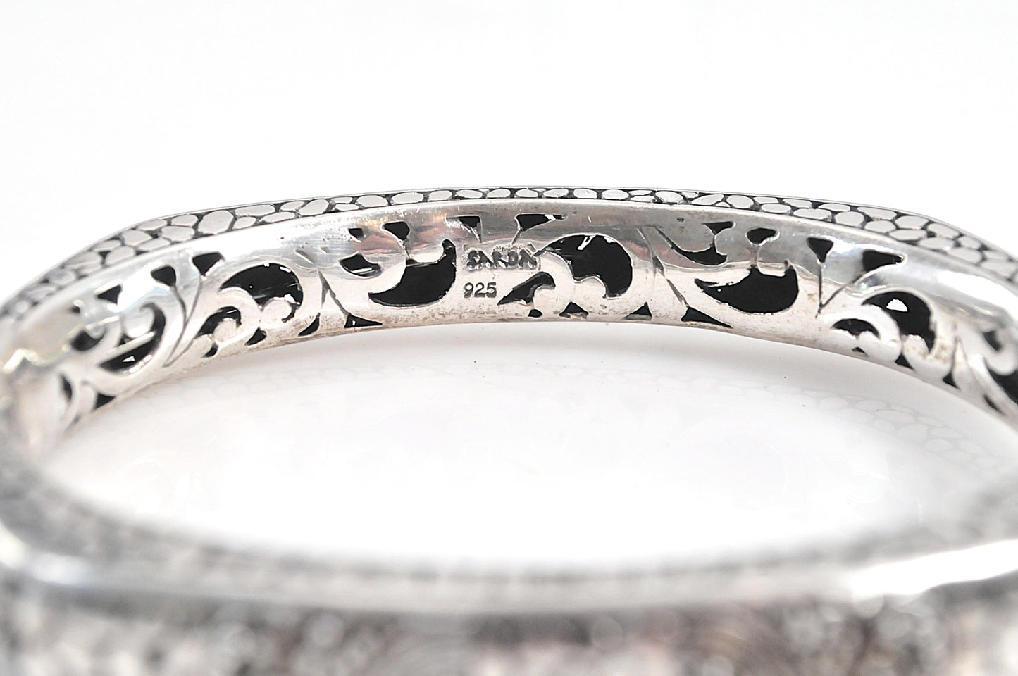 Heavy Sarda 925 Ornate Bali Hinged Bangle Bracelet