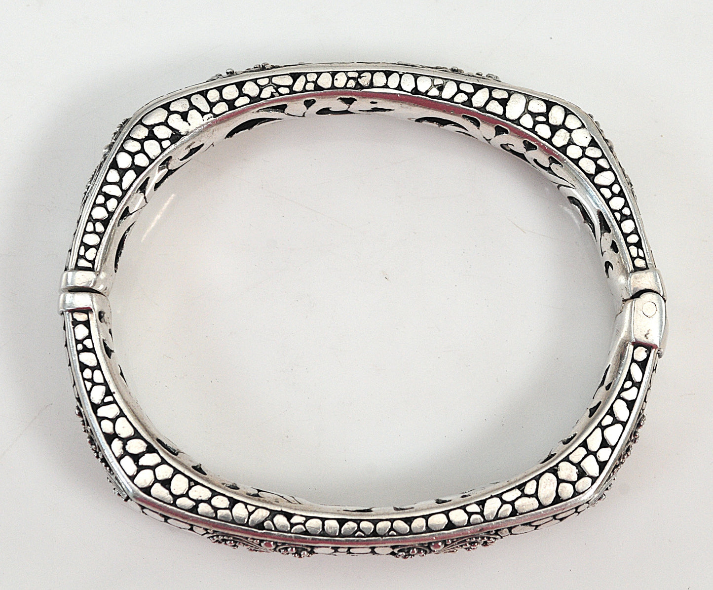 Heavy Sarda 925 Ornate Bali Hinged Bangle Bracelet
