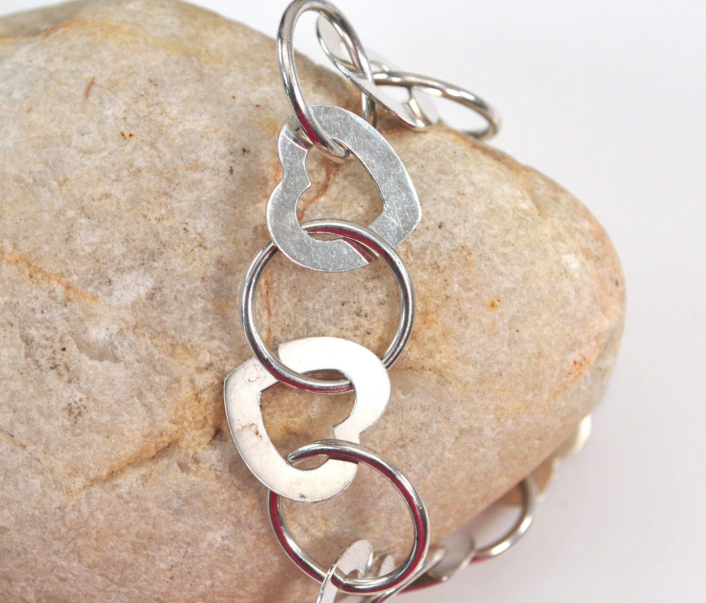Vintage 999 Sterling Silver Heart Link Bracelet
