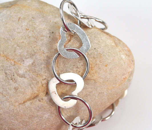 Vintage 999 Sterling Silver Heart Link Bracelet