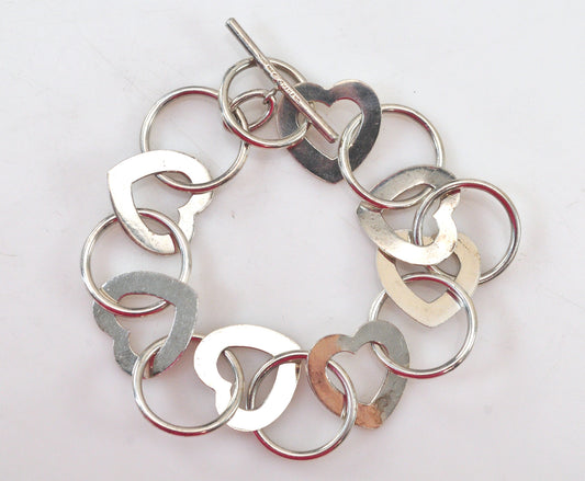 Vintage 999 Sterling Silver Heart Link Bracelet