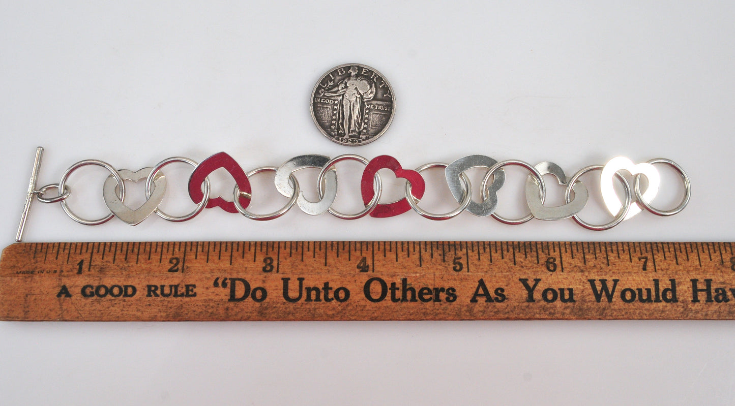 Vintage 999 Sterling Silver Heart Link Bracelet