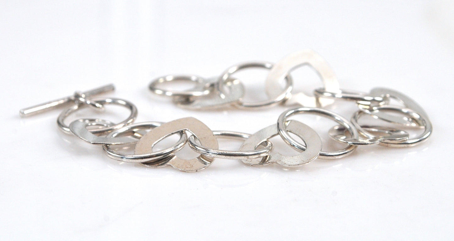 Vintage 999 Sterling Silver Heart Link Bracelet