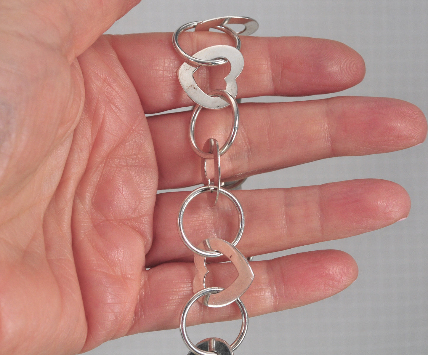 Vintage 999 Sterling Silver Heart Link Bracelet