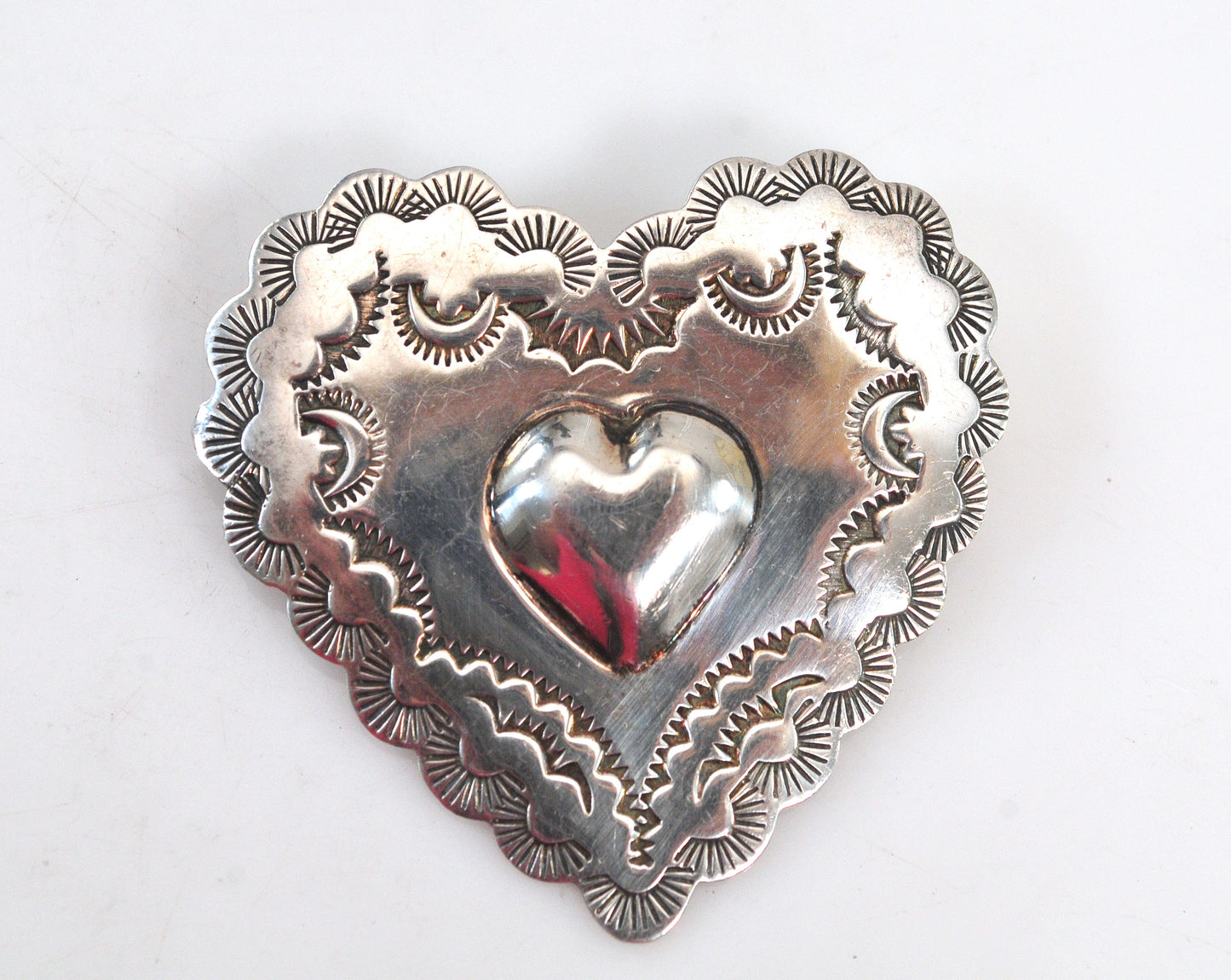 Joan Slifka Sterling Silver Southwestern Heart Brooch Pendant