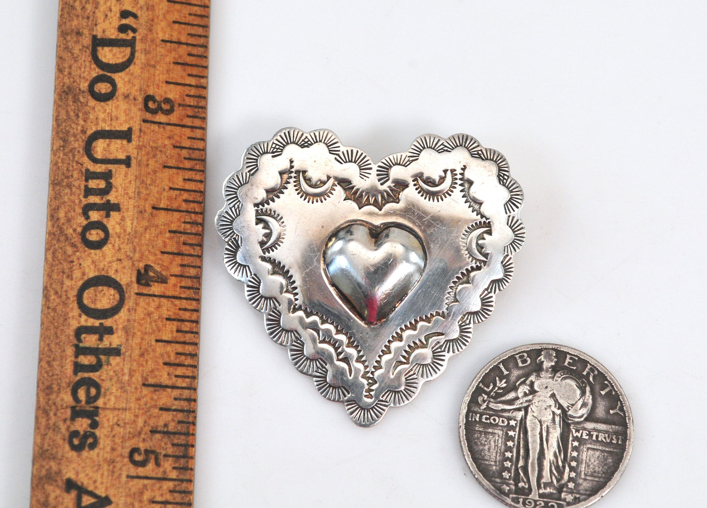 Joan Slifka Sterling Silver Southwestern Heart Brooch Pendant
