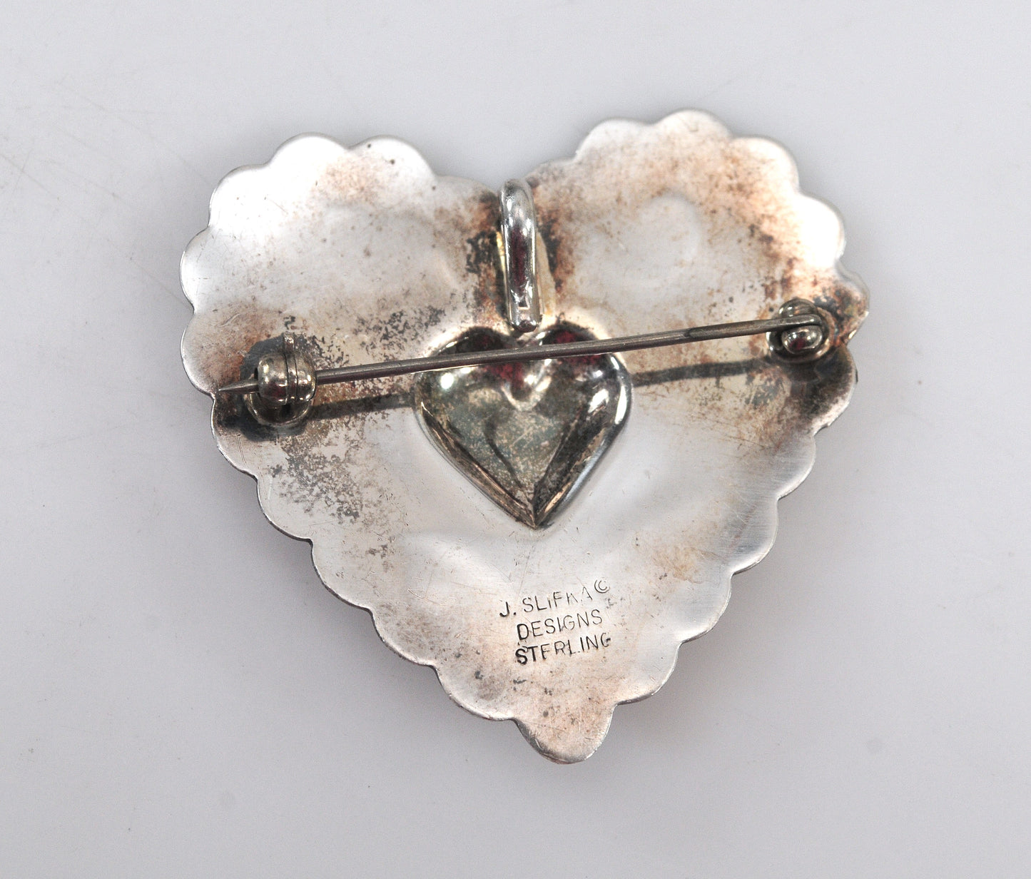 Joan Slifka Sterling Silver Southwestern Heart Brooch Pendant