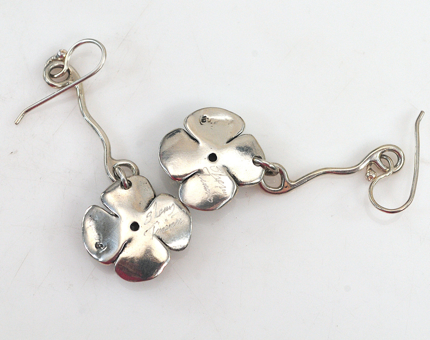 Artisan Signed Sterling Silver Flower Earrings