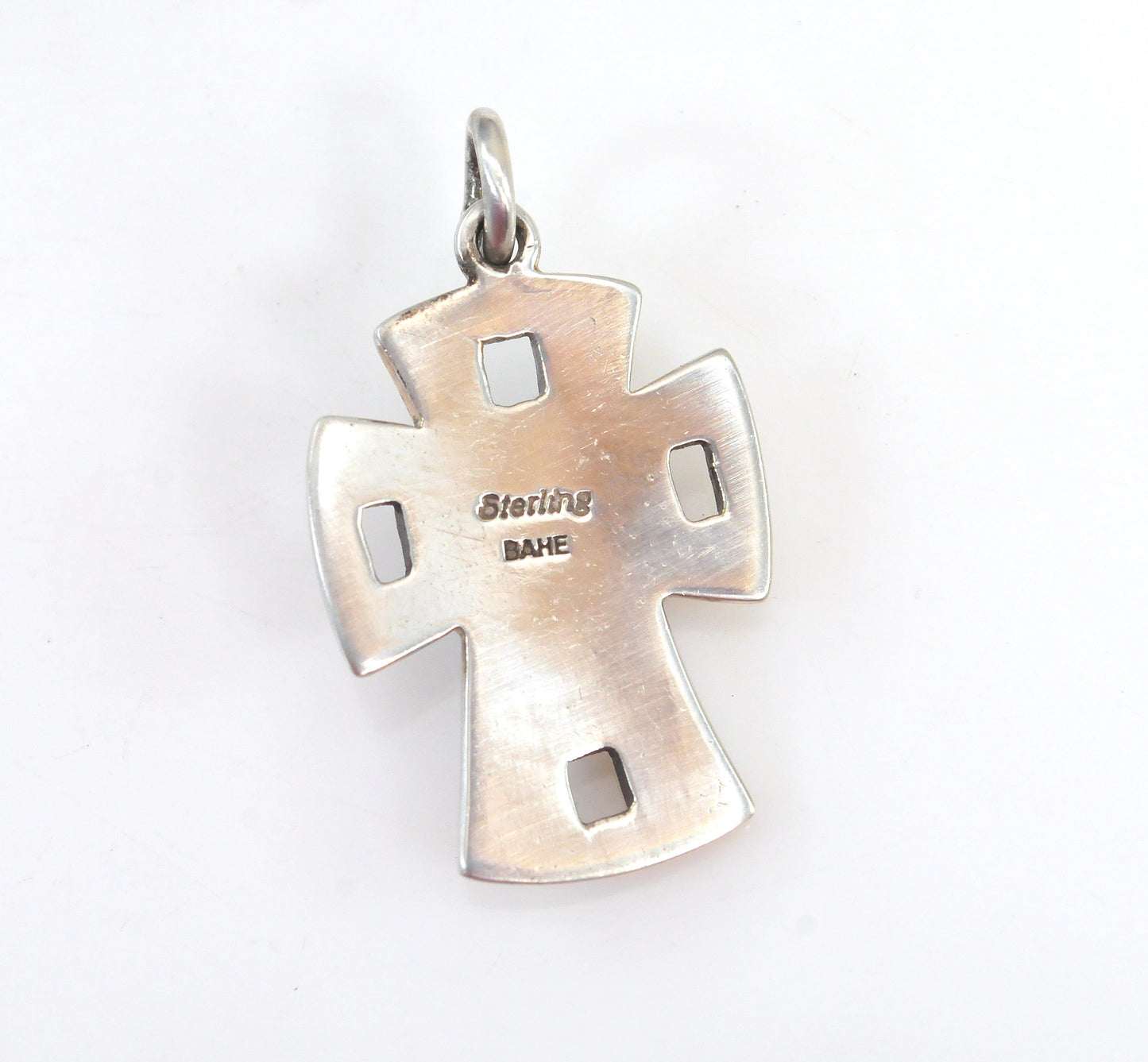 Native American Signed Sterling Silver Turquoise Cross Pendant
