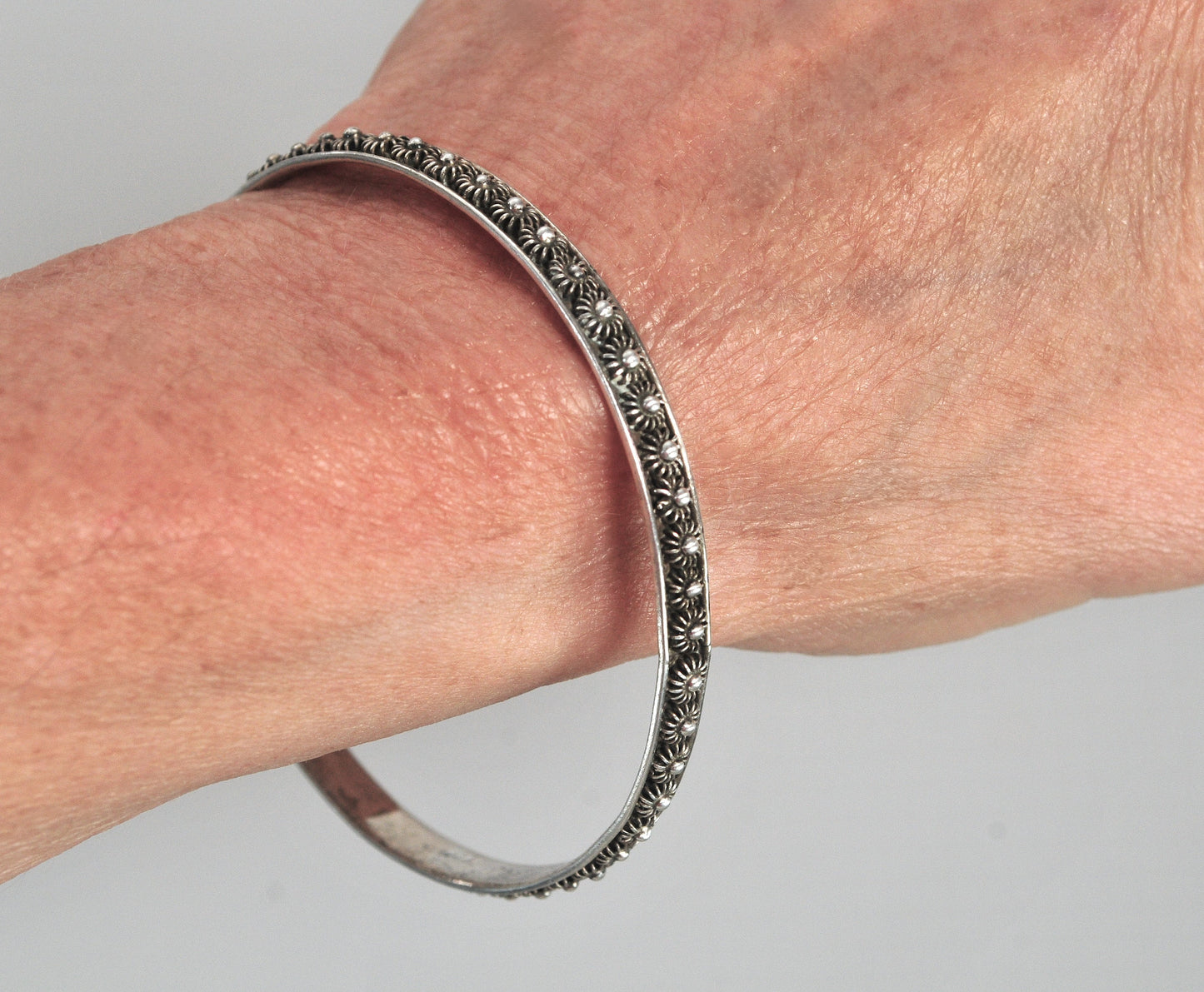 925 Mexico Sterling Cannetille Bangle Bracelet