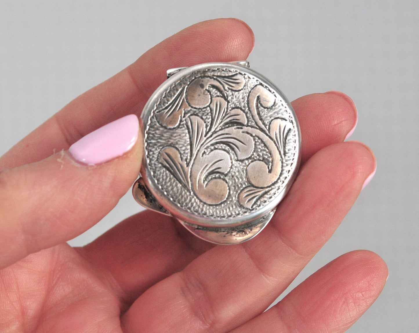 Vintage Sterling Silver Pill Box, Trinket Box