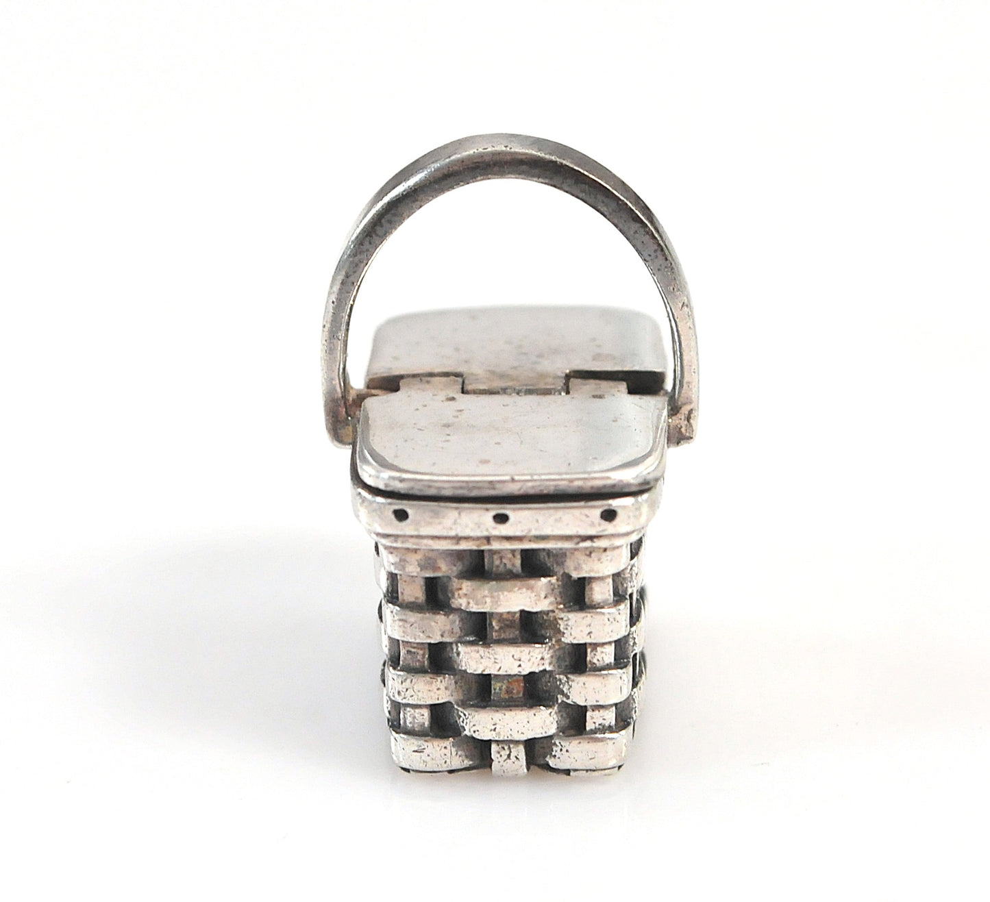 Signed Sterling Silver Picnic Basket Charm Pendant, 12 grams