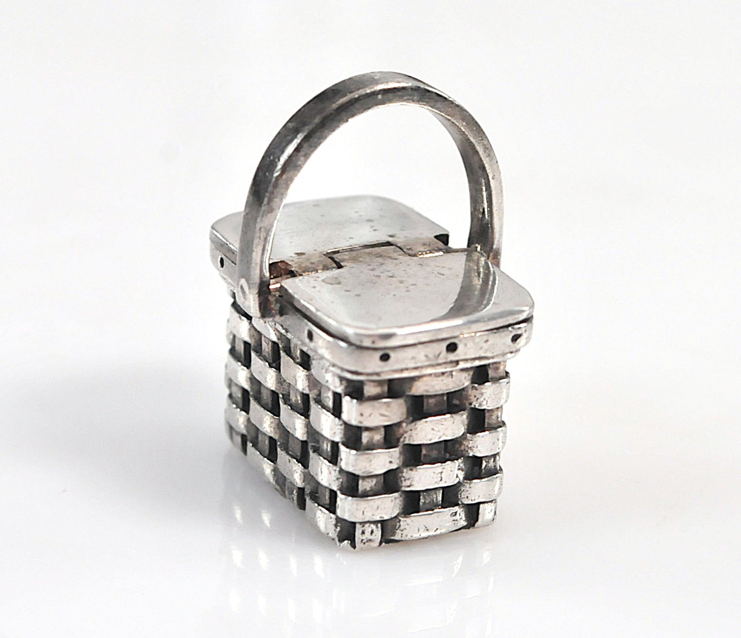 Signed Sterling Silver Picnic Basket Charm Pendant, 12 grams