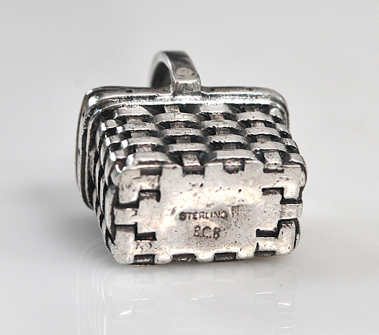 Signed Sterling Silver Picnic Basket Charm Pendant, 12 grams