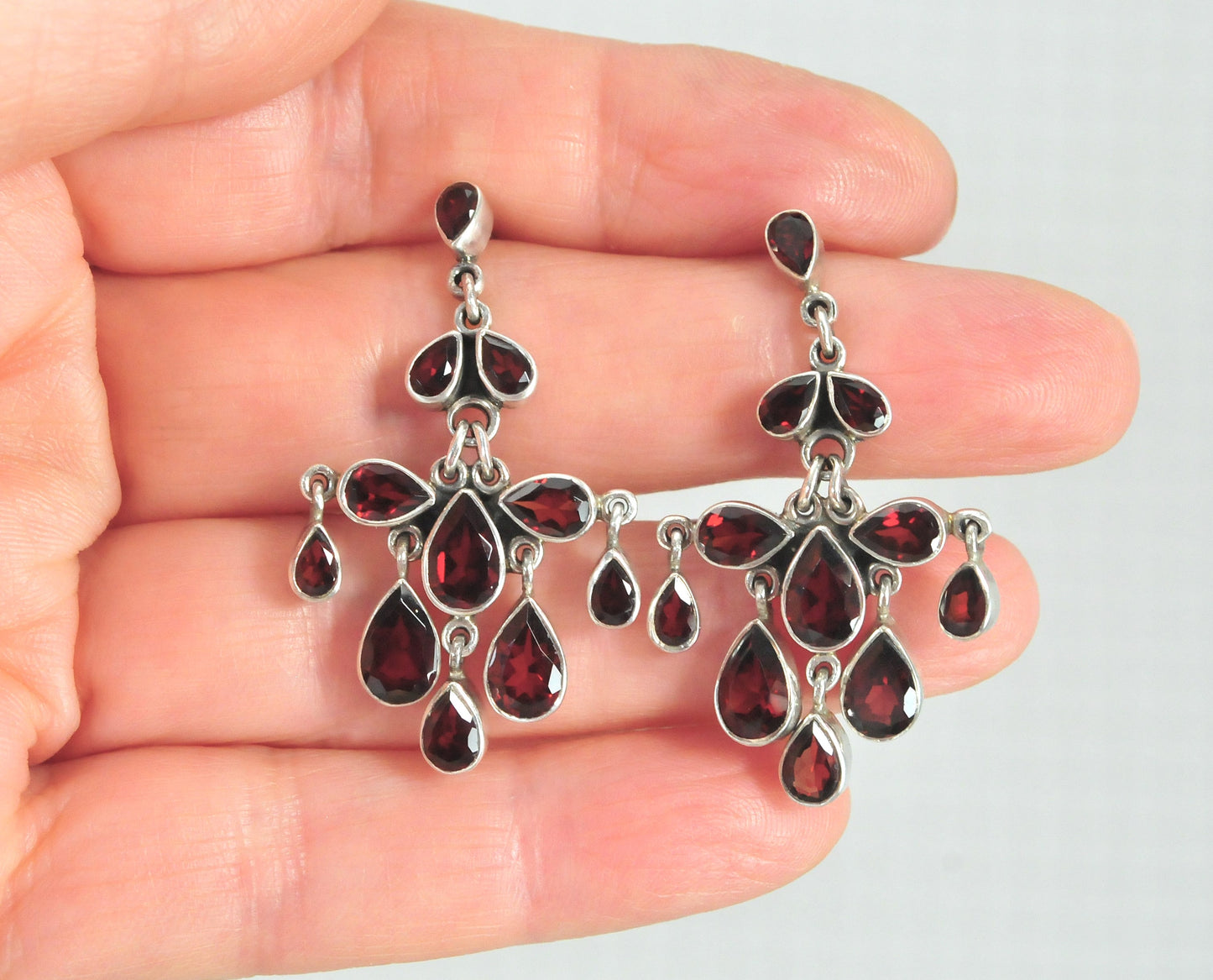 Doug Paulus Sterling Silver Garnet Chandelier Earrings