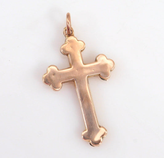 Antique 9K Rose Gold Budded Cross Pendant