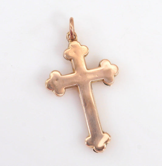 Antique 9K Rose Gold Budded Cross Pendant