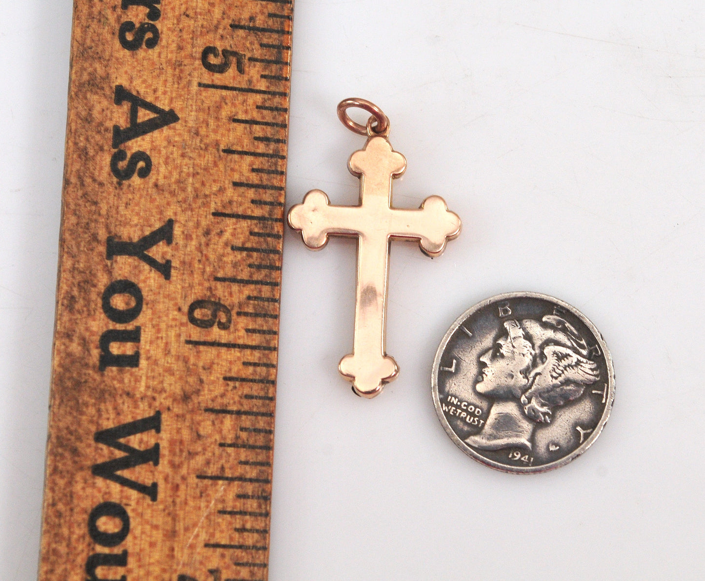 Antique 9K Rose Gold Budded Cross Pendant