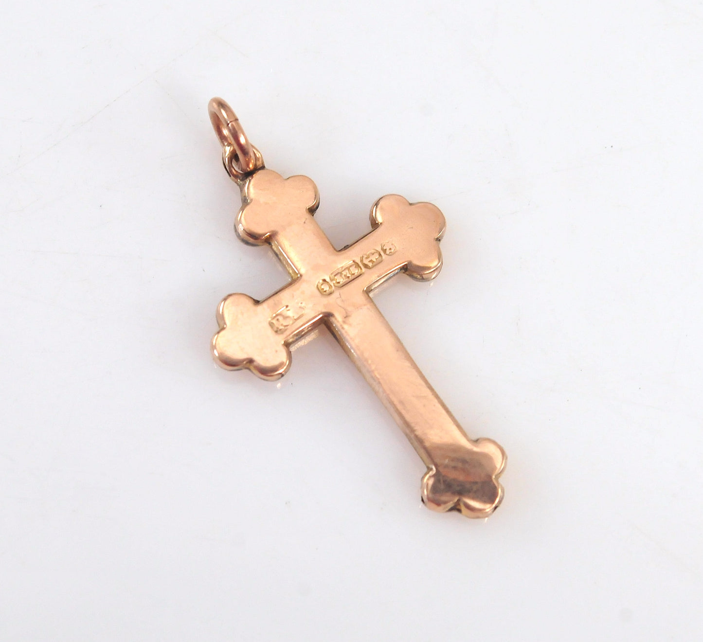 Antique 9K Rose Gold Budded Cross Pendant
