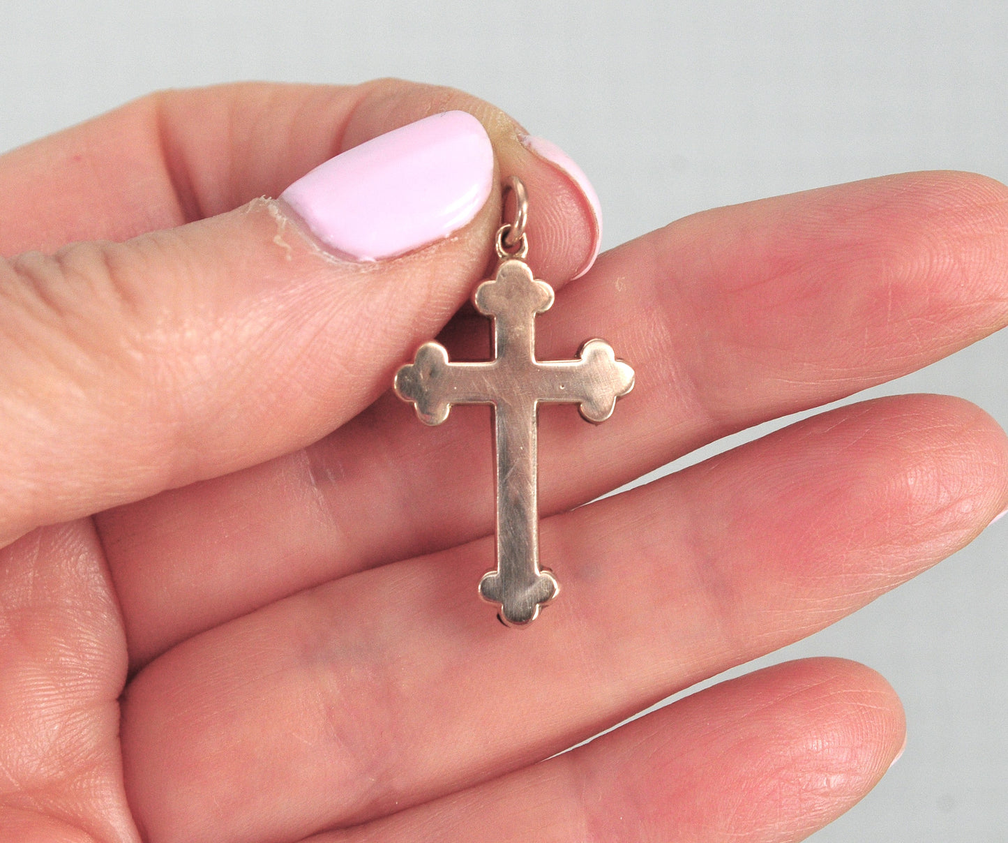 Antique 9K Rose Gold Budded Cross Pendant