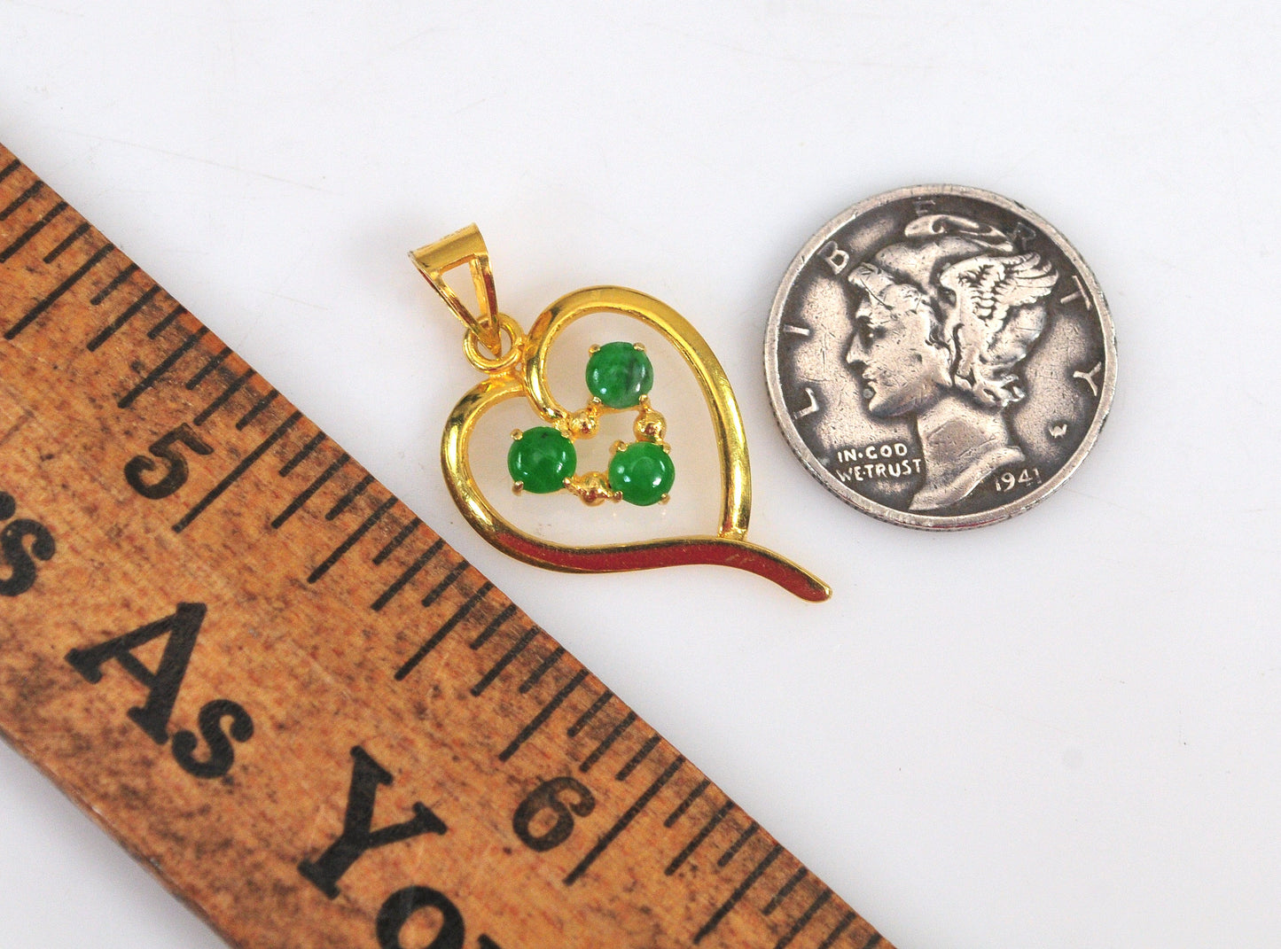 14K Gold Jade Heart Pendant