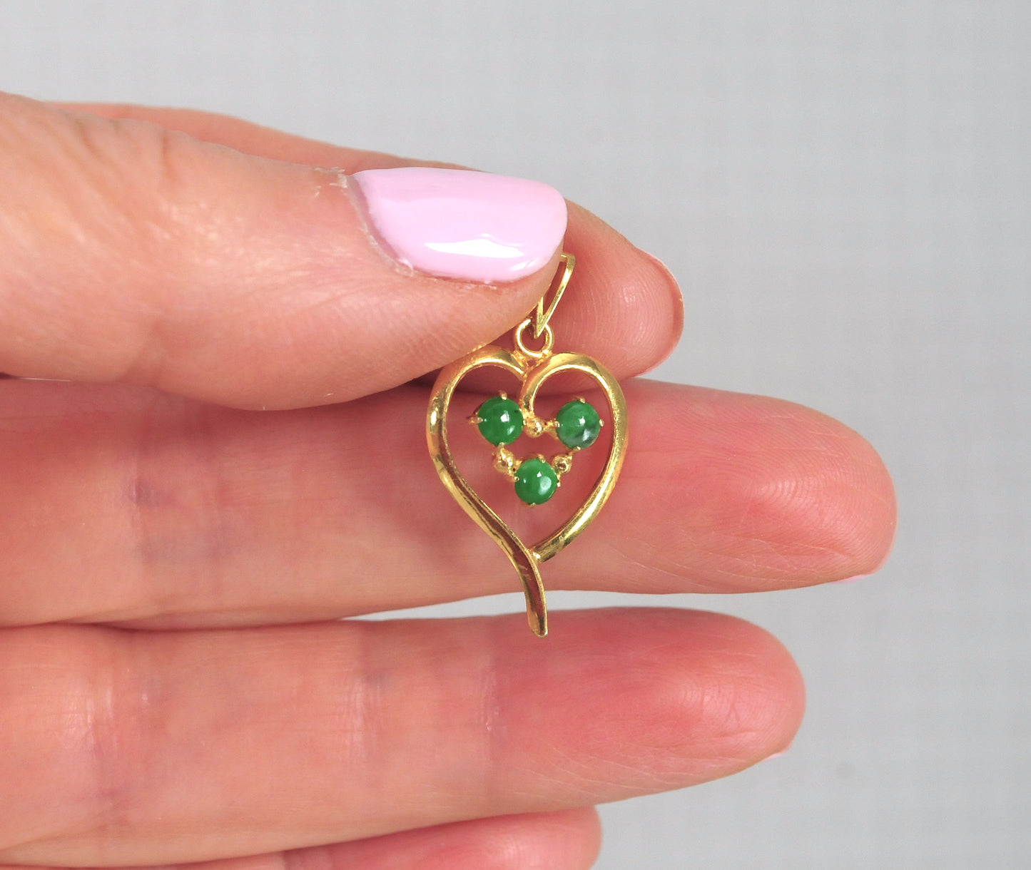 14K Gold Jade Heart Pendant
