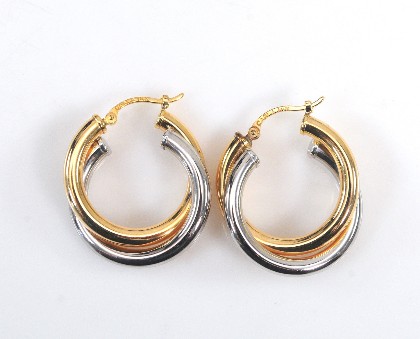 Carla 14K Gold Tri Two Tone Hoop Earrings