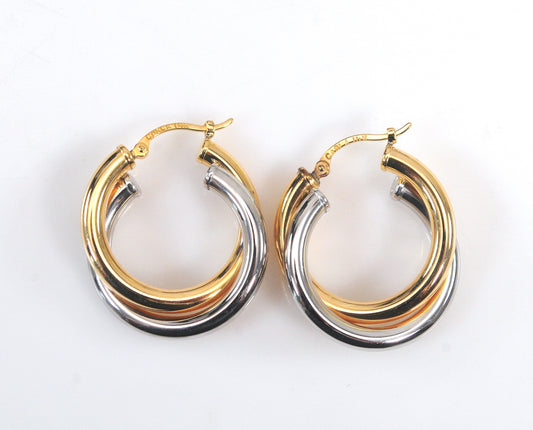 Carla 14K Gold Tri Two Tone Hoop Earrings