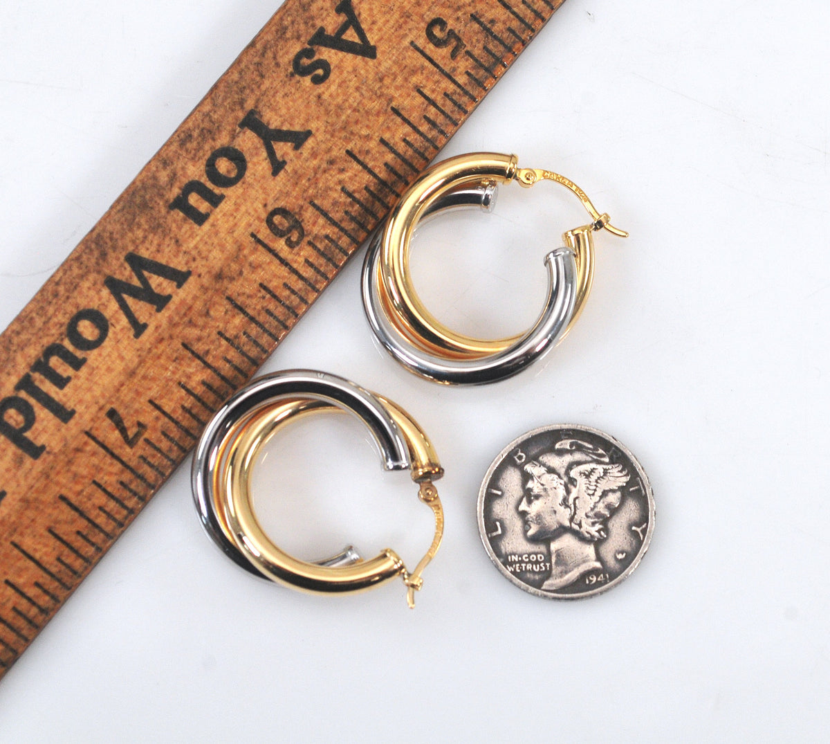Carla 14K Gold Tri Two Tone Hoop Earrings